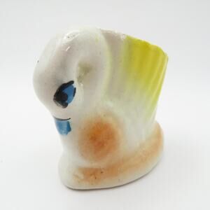 Vintage Ceramic Swan Toothpick Holder Yellow White Figural Bird Kitchen Decor